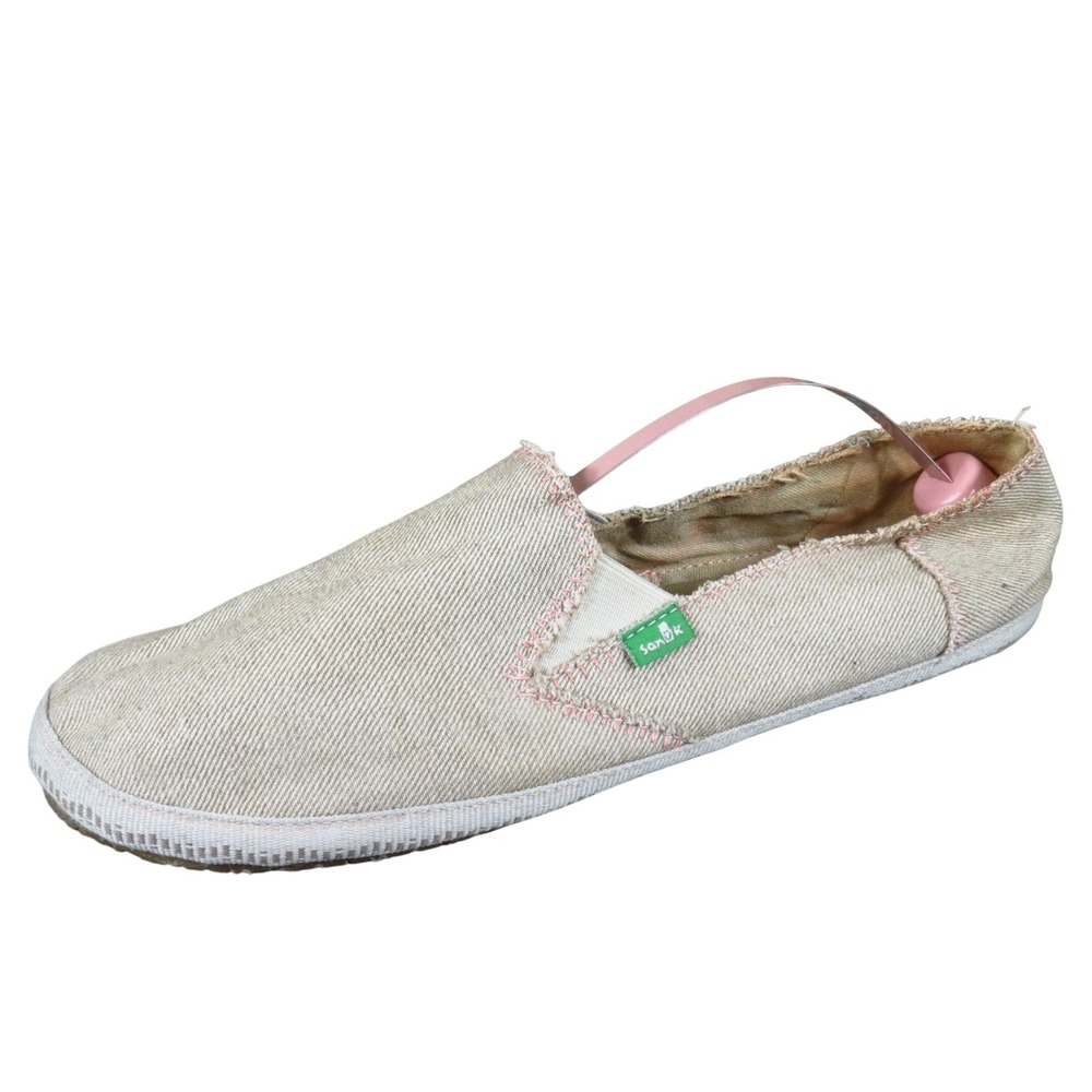 Sanuk Jenny Women Flat Size 10 Casual Comfort Walking Tan Fabric Slip On